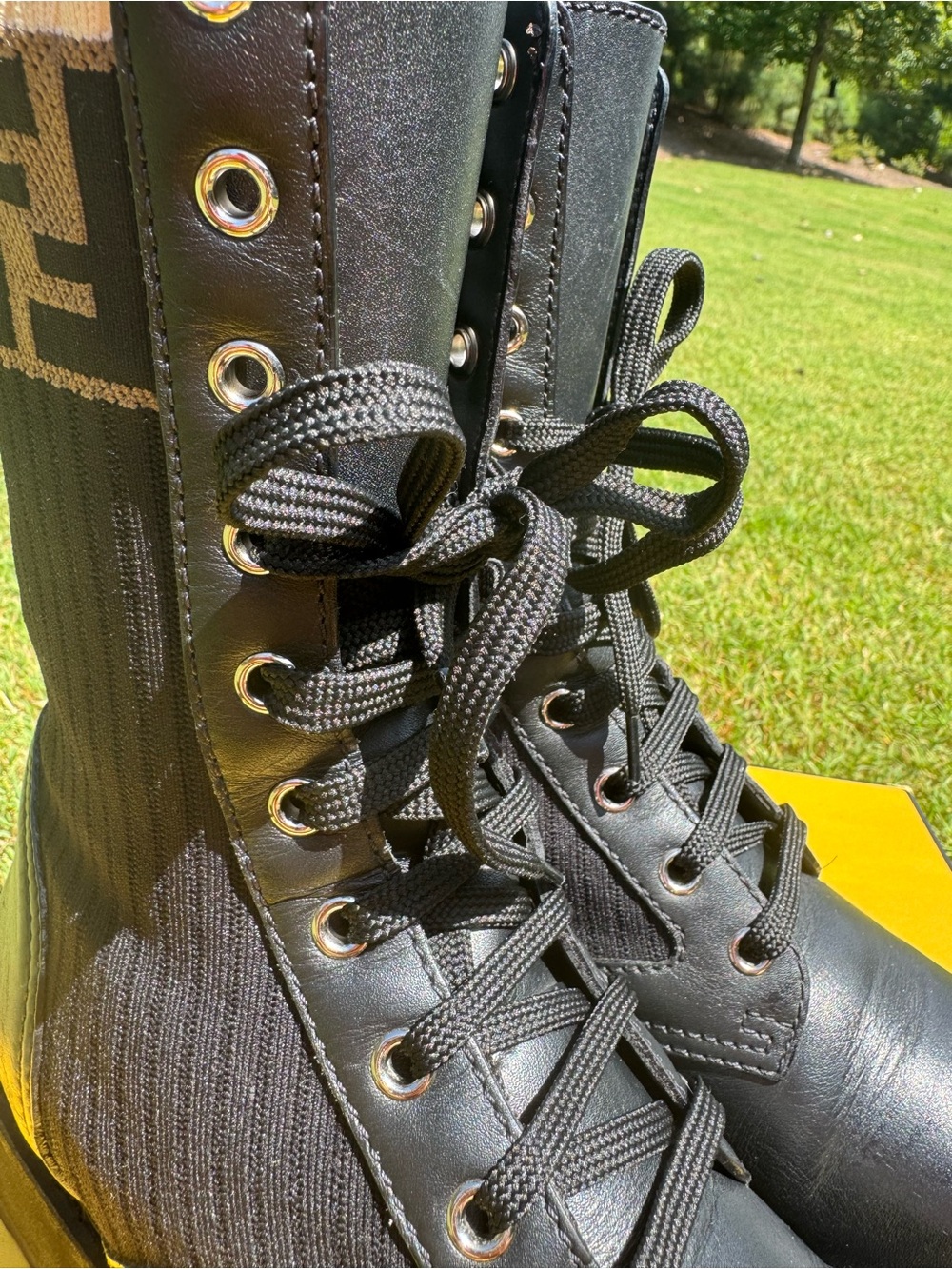 AUTHENTIC FENDI Rockoko FF Logo Combat Boots Black Leather EU 38 - Picture 4 of 17